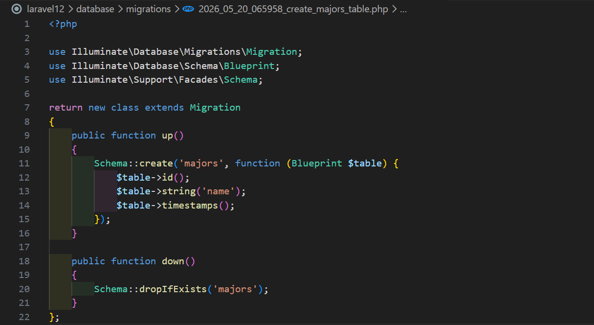 Migration tabel majors